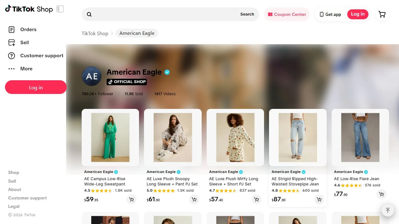 American Eagle storefront and clothing on TikTok Shop